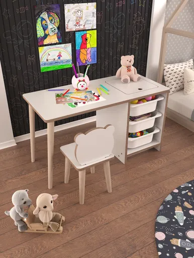 Set masa si scaun pentru copii, Hanah Home, Soho, Alb