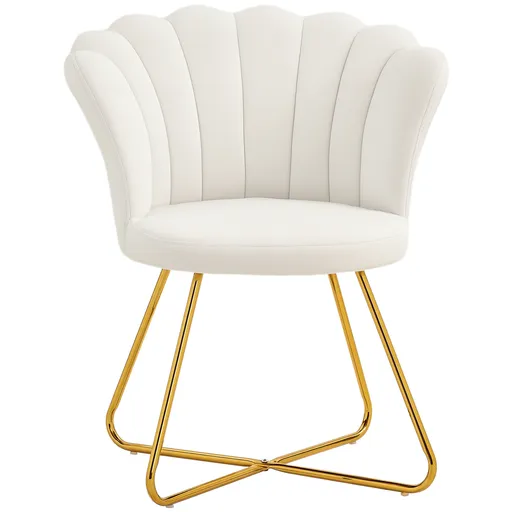 HOMCOM Fotoliu de machiaj fotoliu din catifea fotoliu de salon cu picioare din oțel 69 x 64 x 80 cm crem | Aosom Romania