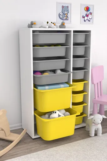 Dulap multifunctional, Hanah Home, Rine 2D4K8U, 69.5x109x30 cm, Alb / Gri / Galben