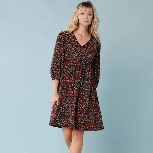 Rochie cu mânecă 3/4 și imprimeu, pentru siluete mici