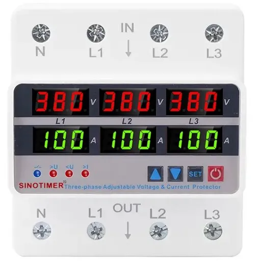 Releu trifazic Sinotimer, siguranta digitala de protectie, tensiune afisata 380V, programabil intre 1-100A, STVP935-100A-380 STVP935A-100-380