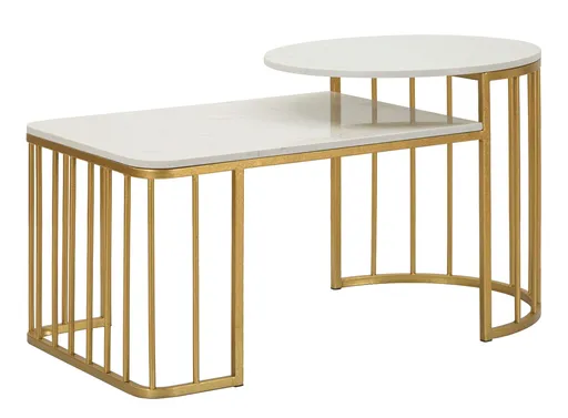 Masuta de cafea Ankara, Mauro Ferretti, 90x50x50 cm, fier/marmura, auriu/alb