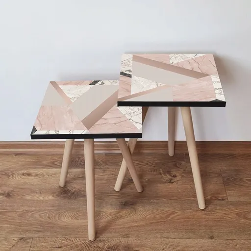 Set masute 2 piese, Hanah Home, 2Shp320, Roz / Bej / Alb / Negru