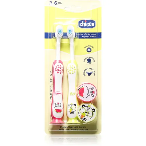 Chicco Toothbrush Set 3-6 y+ periuță de dinți pentru copii, cu suport Hippo-Panda