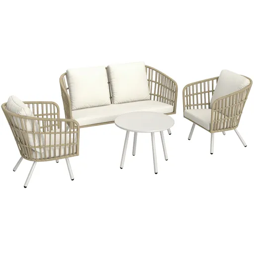 Outsunny Set de mobilier de grădină din poliratan Lounge-Set cu canapea de 2 locuri, fotoliu, masă, perne rezistente la intemperii pentru 4 persoane î