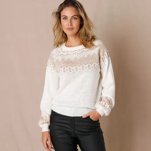 Pulover din jacquard cupru cu atingere mohair