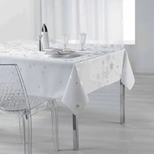 Față de masă cu imprimeu argintiu de fulg de nea