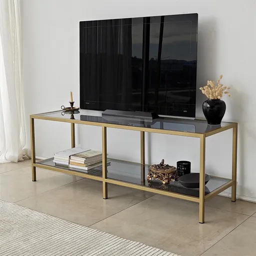 Comoda TV, Hanah Home, Basic, 130x45x40 cm, Gri inchis/Auriu