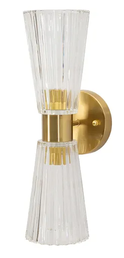 Aplica de perete Prague, Mauro Ferretti, 2 x E14, 20W, 11x16x40 cm, fier/sticla, auriu/transparent