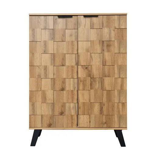 Dulap modern pentru pantofi cu 5 compartimente, model geometric cu aspect de lemn, pentru hol și zona de intrare, 80,5x35x109,5 cm, Culoare naturală