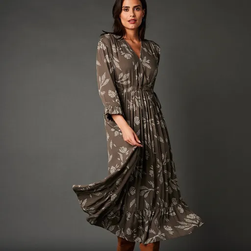 Rochie lungă încrucișată cu imprimeu bicolor