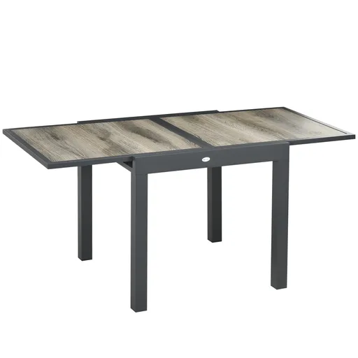 Outsunny Masă de Grădină Extensibilă 80/160x80x75 cm, Masă de Dining pentru 6 Persoane Dreptunghiulară din Aluminiu cu Blat din Plastic, pentru Terasă