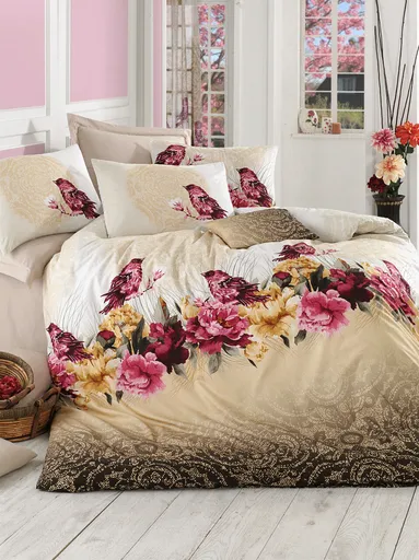 Lenjerie de pat pentru o persoana Single XL (DE), L'essentiel Maison, Çalıkuşu, Maro / Bej / Roșu / Alb