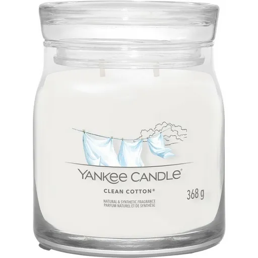 Lumânare parfumată Yankee Candle Signature în borcan, medie, Clean Cotton, 368 g, alb