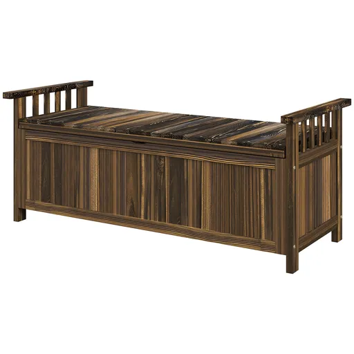 Outsunny Bancă de grădină cu 2 locuri din lemn, rezistentă la intemperii, mobilier de grădină cu spațiu de depozitare și brațe 128,5 x 56 x 53,5cm, Ve