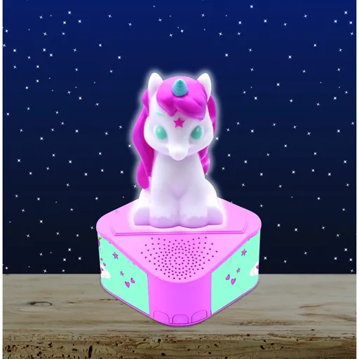 Boxa cu lumini de noapte pentru copii Unicorn, LEXIBOOK, 21x16x16 cm, plastic/cauciuc, roz