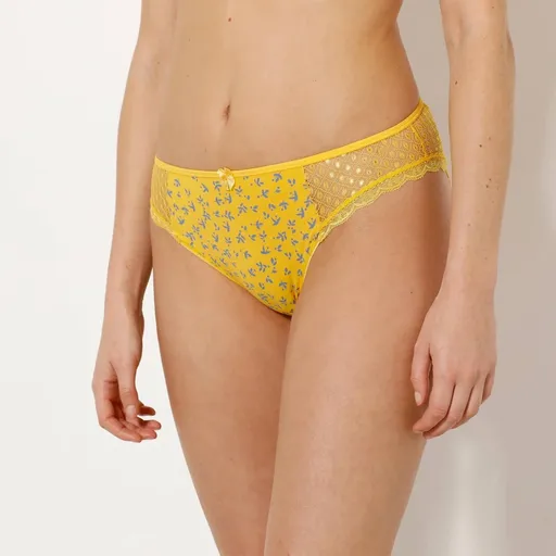 Set 4 chiloti midi Tropea, din bumbac elastic si dantela, cu imprimeu