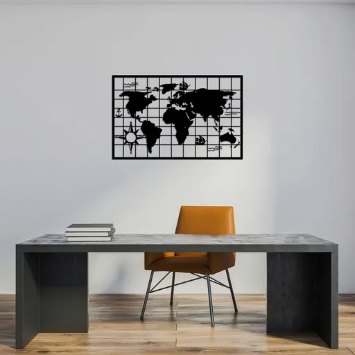 Decoratiune de perete, World Map 7, 90 x 58 cm, Negru