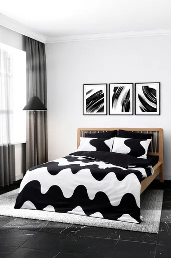 Lenjerie de pat dubla, L'essentiel Maison, Flow, Bumbac Ranforce, Negru