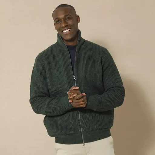 Cardigan căptușit călduros, tricotat fin cu 30% lână