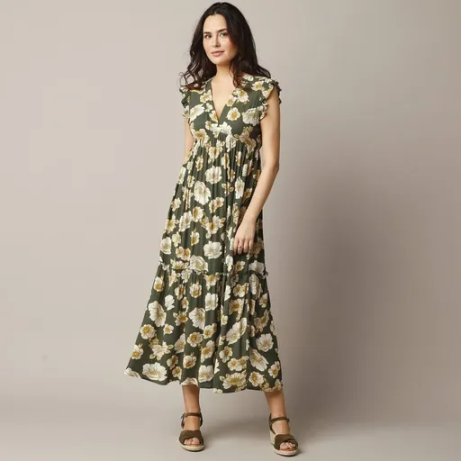 Rochie lungă cu imprimeu crepon fără mâneci