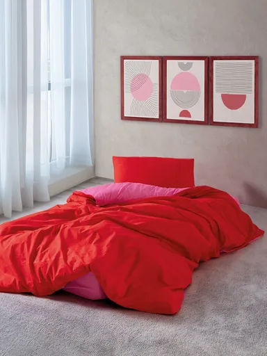 Lenjerie de pat pentru o persoana, L'essentiel Maison, Sage, Bumbac Ranforce, Roșu / Fuchsia