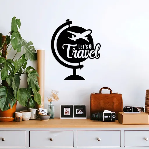 Decoratiune de perete, Let'S Go Travel, Dimensiune: 57 x 70 cm, Negru