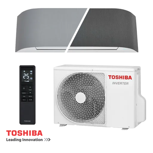 Aparat de aer conditionat inverter cu 2 huse capac Toshiba Haori RAS-B10N4KVRG-E + RAS-10J2AVSG-E1, 10000 BTU, 17 m², A+++, Wi-Fi, R-32, Gri
