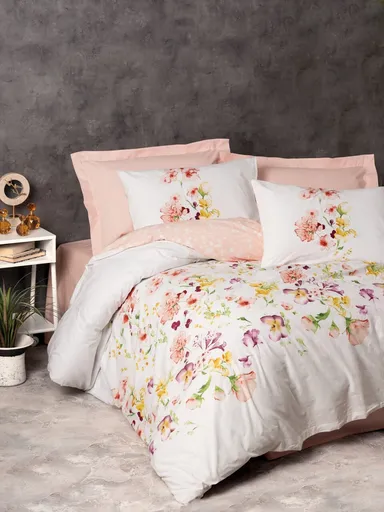 Lenjerie de pat pentru o persoana, L'essentiel Maison, Emma v2, Somon/Alb