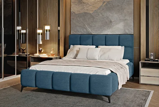 Pat tapitat cu somiera si lada depozitare, 160x200 cm, ELTAP, BE-MIS-40GO, Mist, lemn/poliester, albastru