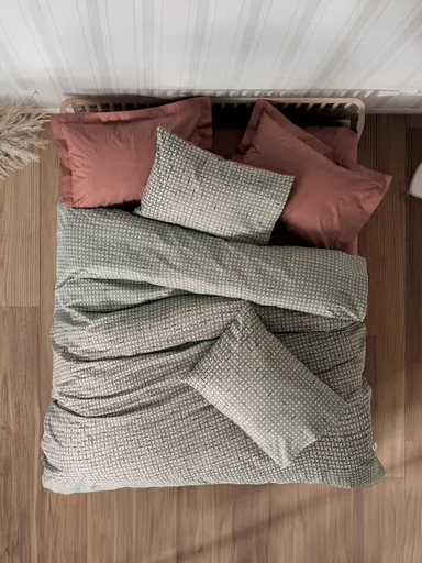 Lenjerie de pat dubla, L'essentiel Maison, Mote, Bumbac Ranforce, Caramiziu