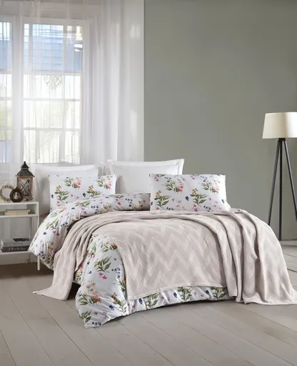 Set cuvertura pique dubla, L'essentiel Maison, Zigzag, Gri deschis