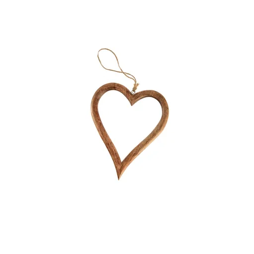 Inimă suspendată din lemn de mango InDecor, 13 x 2x 15 cm, S