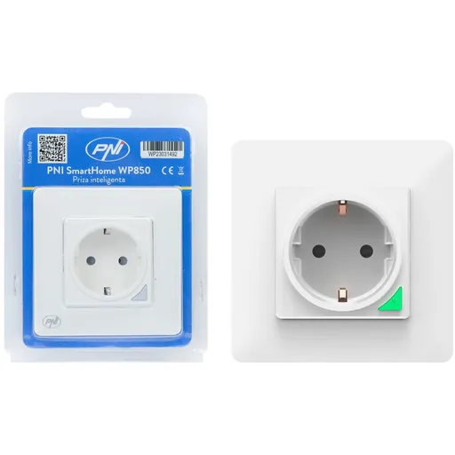 Priza inteligenta PNI SmartHome WP850 WiFi, montaj ingropat, control prin internet, aplicatie dedicata Tuya Smart, compatibila Amazon Alexa si Google
