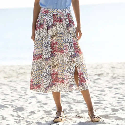 Fustă midi din crep aerisit cu imprimeu