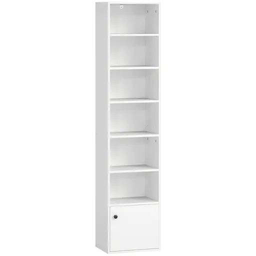 HOMCOM Bibliotecă de 7 Niveluri Etajeră Modernă pentru Cărți cu Polițe Deschise și Ușă 40x30x180 cm Alb | Aosom Romania