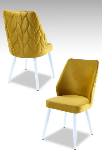 Set scaune 4 piese, Hanah Home, Pufi, PAL, Galben/Alb