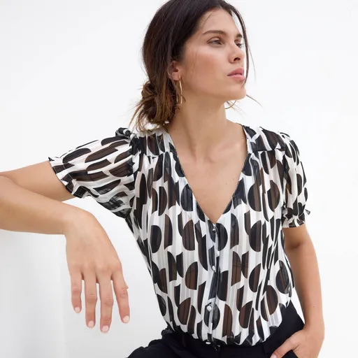 Bluză din voal cu nasturi și imprimeu