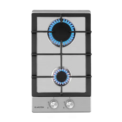 Klarstein Ignito Domino, plită pe gaz, 2 arzătoare Sabaf, oțel inoxidabil, argintiu