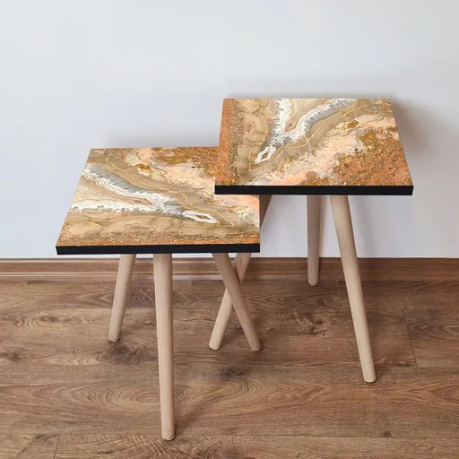 Set masute 2 piese, Hanah Home, 2Shp77, Somon / Bej / Alb