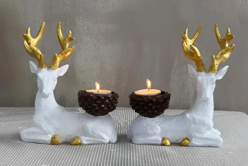 Set suporturi lumanari, CY0694, Poliester, Alb