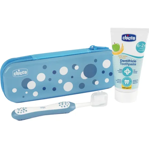 Chicco Always Smiling Set 6m+ set pentru îngrijirea dentară cu sac Light Blue 1 buc