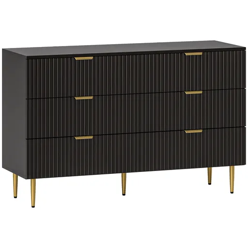 HOMCOM Comodă 6 sertare comodă dormitor mobilier de depozitare modern cu mânere și picioare aurii, 120 x 40 x 76,5 cm, negru | Aosom Romania