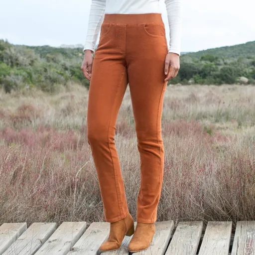 Pantaloni drepți din catifea reiată cu talie elastică