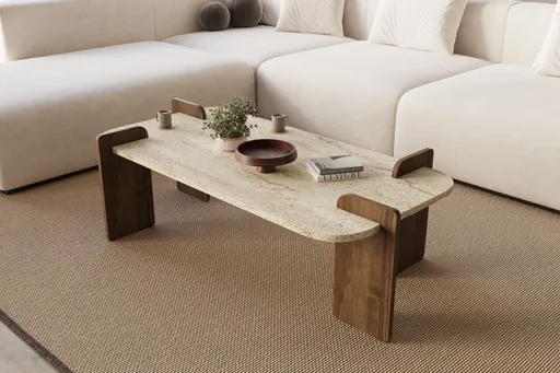 Masuta de cafea, Hanah Home, Leapiri, 120x35x60 cm, PAL, Travertin / Nuc