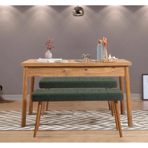 Set masa si 2 banci, Hanah Home, Costa 1070, Pin Atlantic / Verde