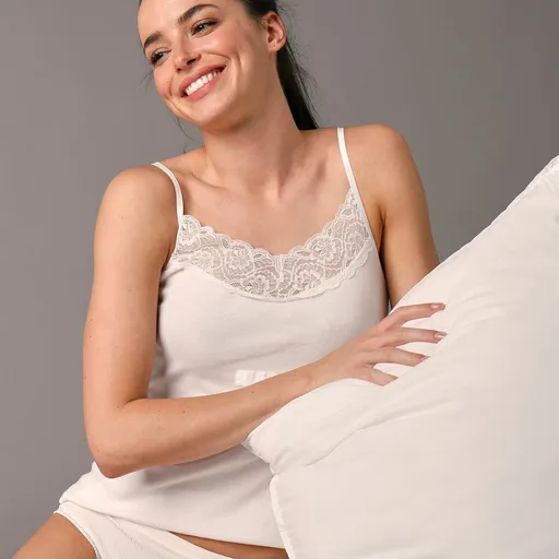 Set de 2 topuri cu bretele înguste, din bumbac cu dantelă, fără cusături laterale