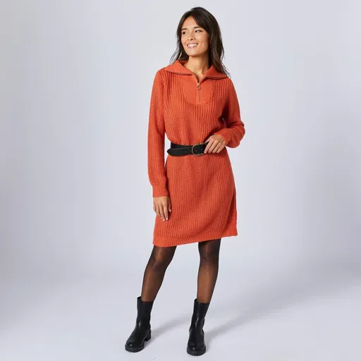 Rochie pulover cu fermoar de susținere, atingere mohair