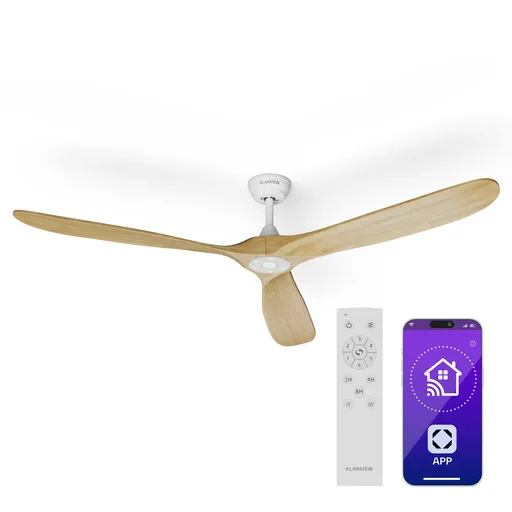 Klarstein Ventilator de tavan Bahama Breeze Smart, palete rotor din lemn masiv, telecomandă + control prin aplicație