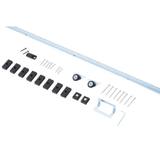Set ușă glisantă metalică HOMCOM cu unelte, role, ghidaj de podea, blocuri și cheie hexagonală, 186x2,5x3,77cm, argintiu | Aosom Romania